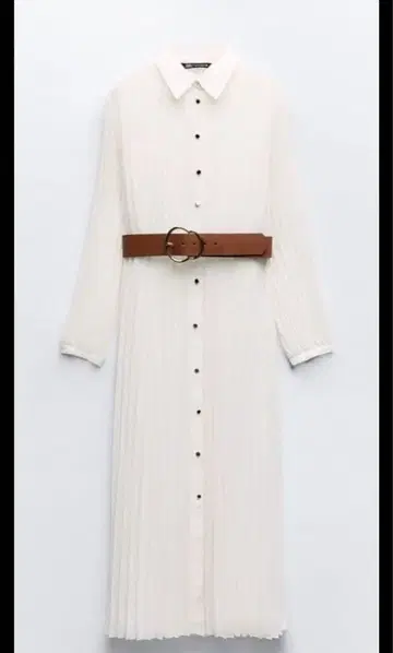 ZARA 화이트 플리츠 셔츠 원피스 S 벨트 포함