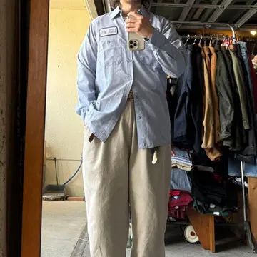 90s 레드캡 워크 셔츠 L 스카이블루 USA제 와펜 아메카지