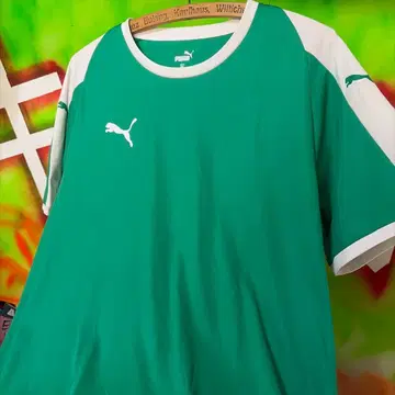 2XL PUMA 원 포인트 축구 셔츠 그린 티셔츠 유니폼