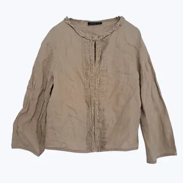 투모로우랜드 린넨 100% 프릴 핀턱 노카라 자켓 베이지