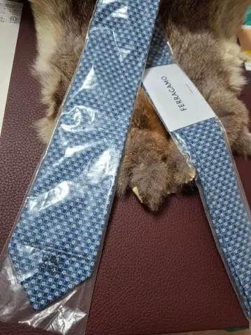 FERRAGAMO 블루 축구공 패턴 넥타이