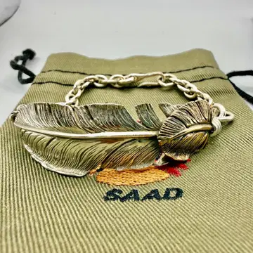 레어 SAAD 브론즈 하트 빅 페더 체인 팔찌