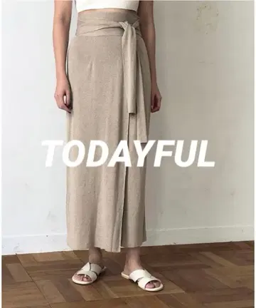[ 새상품급 ] TODAYFUL 린넨 W 랩 어라운드 스커트 브라운 38