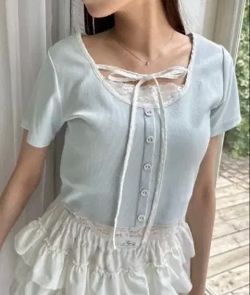 OLIVE des OLIVE 배색 레이어드 상의 색스 블루
