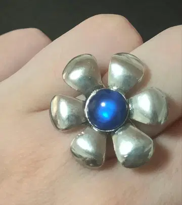 Flower Blue Vintage 실버톤 꽃 모양 반지 파란색 보석