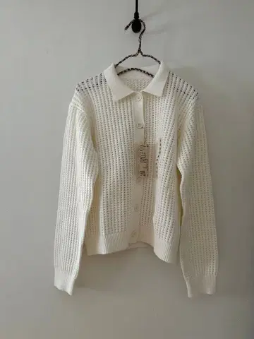 택 포함 새상품 MUJI 워셔블 메쉬 폴로 가디건