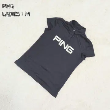 PING 여성용 피케 셔츠 M 네이비 로고 골프웨어 반팔 인기