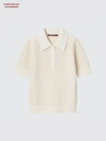 [ UNIQLO ] 린넨 코튼 오픈 워크 폴로 스웨터