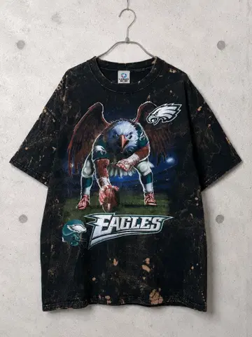 90s USA제 빈티지 NFL Eagles 블리치 가공 T셔츠 XL