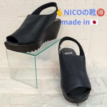 NICO 오픈토 웨지 가죽 샌들 23cm
