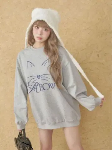 darich 다리치 meow 루즈 맨투맨 풀오버 그레이