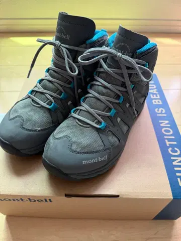 mont-bell 등산화 그레이/파랑 하이컷 어린이용 23cm