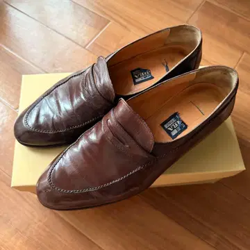 이탈리아제 천연 가죽 코인 로퍼 25~25.5cm 다크 브라운