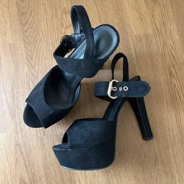 여성용 블랙 힐 펌프스 통굽 샌들 블랙 24.5cm 갸루