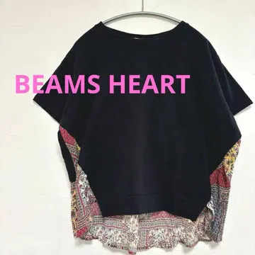 빔즈 BEAMS HEART 뒷면 크로스 패턴 블랙 풀오버 티셔츠