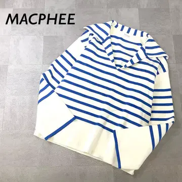 새상품급 MACPHEE 보더 세일러 칼라 코튼 니트 블루 라인