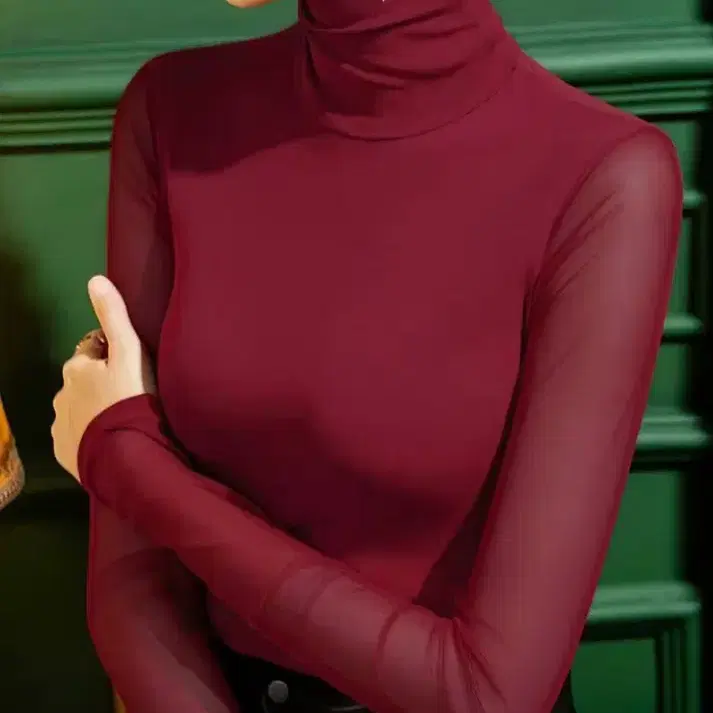 새상품)하이넥긴팔티셔츠 메쉬슬림핏블라우스 댄스복상의