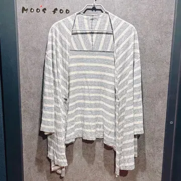 린넨 100% 변형 가디건 moo's foo 앞 언발란스 린넨 보더