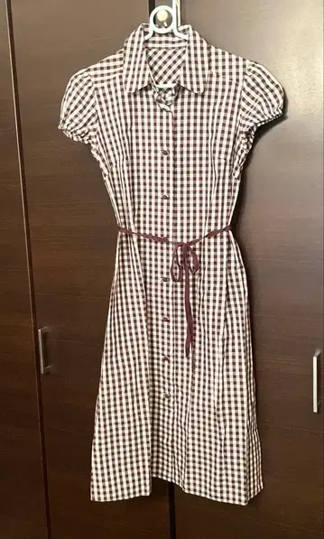 체크 무늬 반팔 원피스 아나텔리어 토탈리테 IENA 면 100
