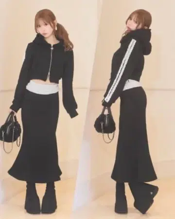 미셸 마카롱 프릴 라인 롱 스커트 셋업 미셸마카 블랙