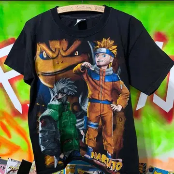 레어 NARUTO 해외 수입 양면 디자인 애니메이션 블랙 T셔츠 나루토