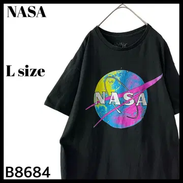 구제 의류 NASA 네온 컬러 양면 프린트 T셔츠 블랙 우주비행사 L