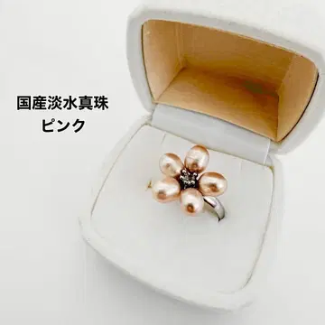 일본산 담수 진주 꽃 반지 핑크 5mm 펄 반지 7-8호 물방울 모양