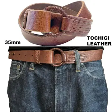 도치기 가죽 벨트 35mm 폭 싱글 링 브라운 4.4mm 도톰