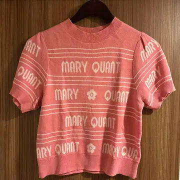 MARY QUANT 반팔 니트 핑크 스트라이프