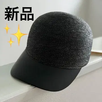 미사용 새상품 소가죽 & 이소재 캡 일본제 블랙 밀짚모자 캡 프리 사이즈