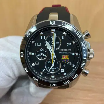 SEIKO Sportura 크로노그래프 FC 바르셀로나 모델 블랙 다이얼
