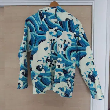 BlueBlueJapan 블루블루 파도 무늬 후드 부착 지퍼 자켓