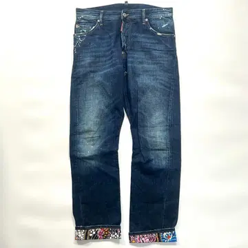 [ 새상품급 ] 디스퀘어드 데님 팬츠 꽃무늬 페인트 USED 가공 48