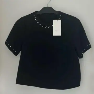 ZARA 모조 진주 장식 상의 S 사이즈 블랙 택 포함 새상품