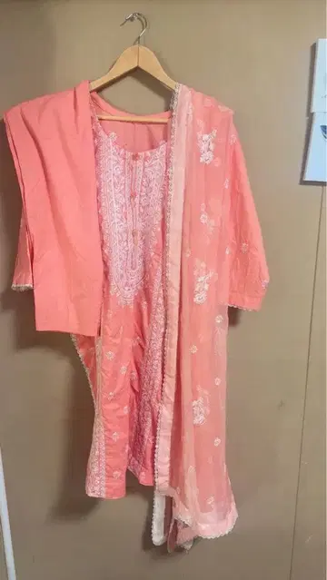 핑크 자수 코튼 파키스탄 민족 의상