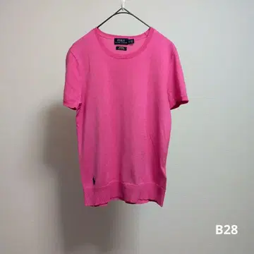 폴로 랄프로렌 핑크 니트 반팔 밑단 포니 레어 XS