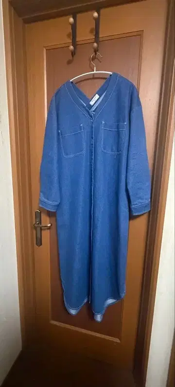 백 넘버 데님 블루 롱 원피스