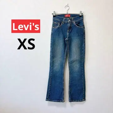 리바이스 데님 청바지 플레어 무지 XS 파랑 면 스트레치 슬림 레그
