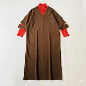 [새상품급] 비어즐리 원피스 레이어드 V넥 시어 터틀넥