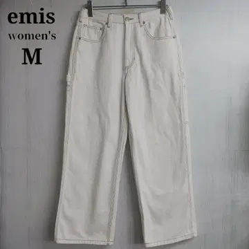 emis 여성용 데님 팬츠 M 화이트 자수 로고 한국 브랜드