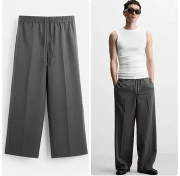 ZARA 자라 남성용 와이드 슬랙스 팬츠 그레이