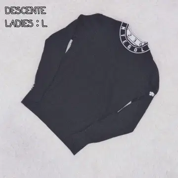 DESCENTE 데상트 긴팔 티셔츠 여성용 L 다크 블루 로고 자수