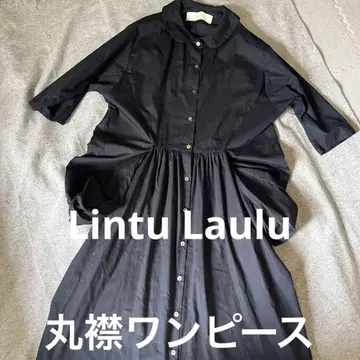 Lintu Laulu 나츄란 둥근 카라 셔츠 원피스 반팔 F 블랙