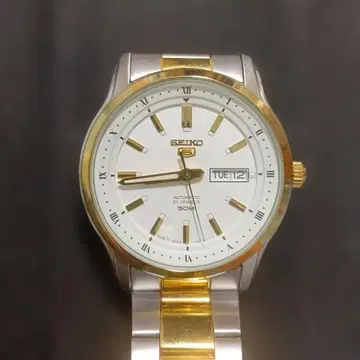 SEIKO5 일본제 자동 와인딩 손목시계 콤비 화이트/골드/실버