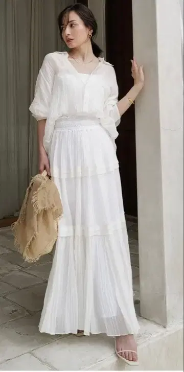 아뉴앙스 India 실크 블렌드 캉캉 스커트 WHITE S 사이즈