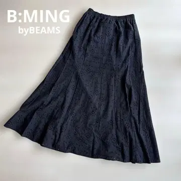 B:MING byBEAMS 코튼 플레어 스커트 레이스 블랙