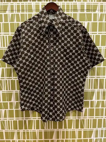[70s 빈티지] Kmart 반팔 올 패턴 브라운 기하학 레트로 M 상당