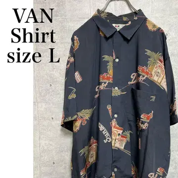 VAN JAC 올 패턴 셔츠 아메카지 반팔 네이비 사이즈 L