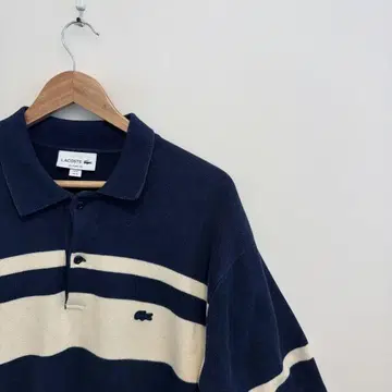 LACOSTE 네이비 보더 라코스테 니트 피케 셔츠 PH803EL