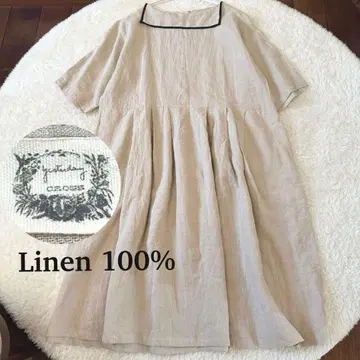 [코튼하우스아야] 린넨 100% 7부 소매 원피스 린넨 M 일본제
